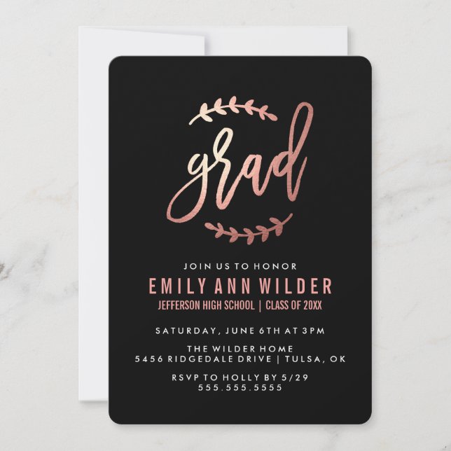 Chic Rose Gold Foil | Graduierungspartei Einladung (Vorderseite)