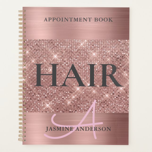 Chic Rose Gold Foil Haare Termin Buch Planer (Vorderseite)