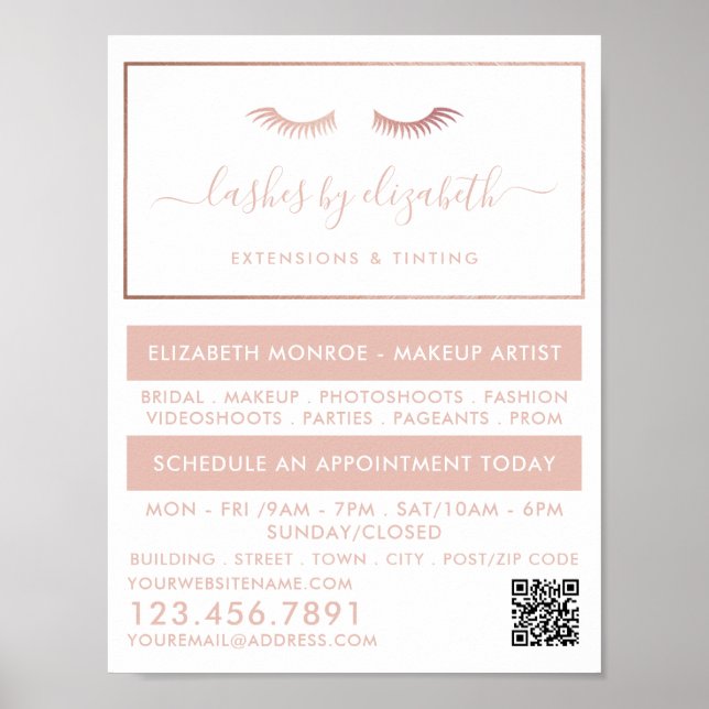 Chic Rose Gold Foil Lashes Schönheit Makeup Artist Poster (Vorne)