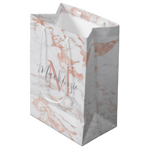 Chic Rose Gold Foil Marmor Monogramm Mittlere Geschenktüte