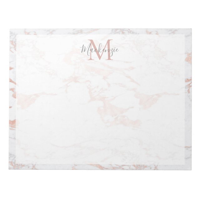 Chic Rose Gold Foil Marmor Monogramm Notizblock (Vorderseite)