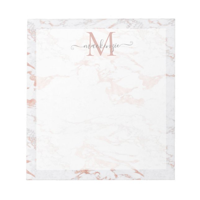 Chic Rose Gold Foil Marmor Monogramm Notizblock (Vorderseite)