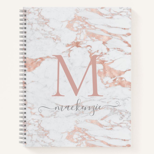 Chic Rose Gold Foil Marmor Monogramm Notizbuch (Vorderseite)