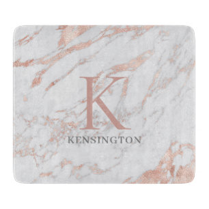 Chic Rose Gold Foil Marmor Monogramm Schneidebrett