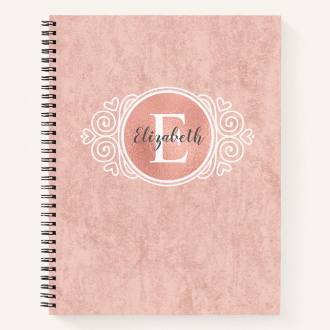 Chic Rose Gold Foil Monogram Name Spiral Notebook Notizbuch (Vorderseite)