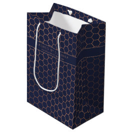 Chic Rose Gold Foil Navy Blue Geometric Corporate Mittlere Geschenktüte