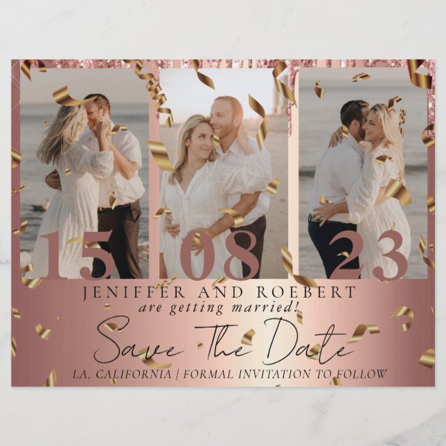 Chic Rose Gold Foto Collage Save the Date Karte (Vorne)
