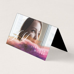 Chic Rose Gold Foto Mit Monogramm geklappt Visitenkarten