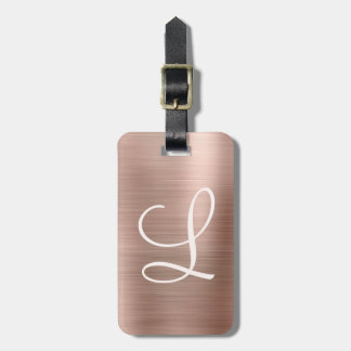 Chic Rose Gold gebürstetes Metallrosa Monogramm Gepäckanhänger