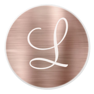 Chic Rose Gold gebürstetes Metallrosa Monogramm Keramikknauf