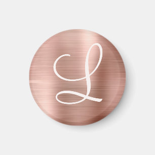 Chic Rose Gold gebürstetes Metallrosa Monogramm Magnet