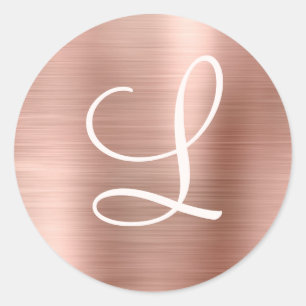 Chic Rose Gold gebürstetes Metallrosa Monogramm Runder Aufkleber