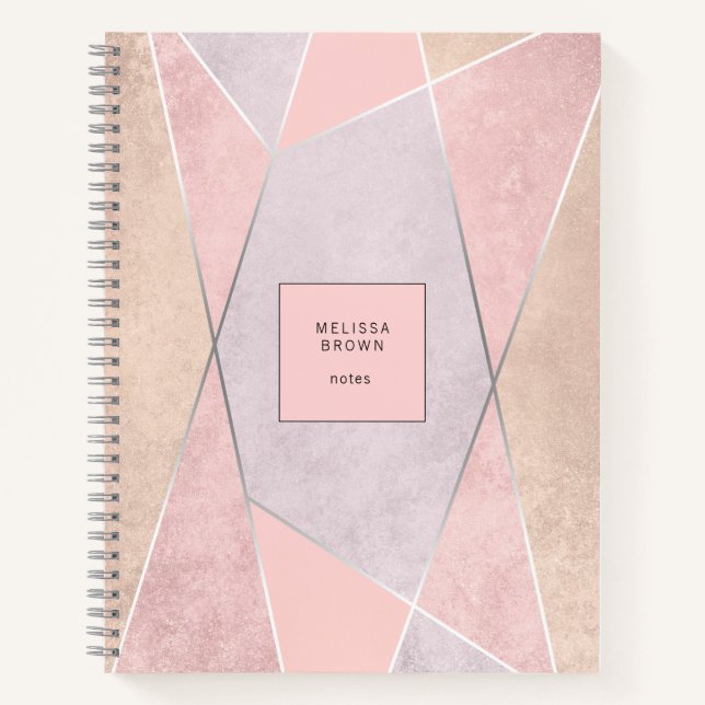 Chic Rose Gold Geometric Modern Modern Pink Silver Notizbuch (Vorderseite)