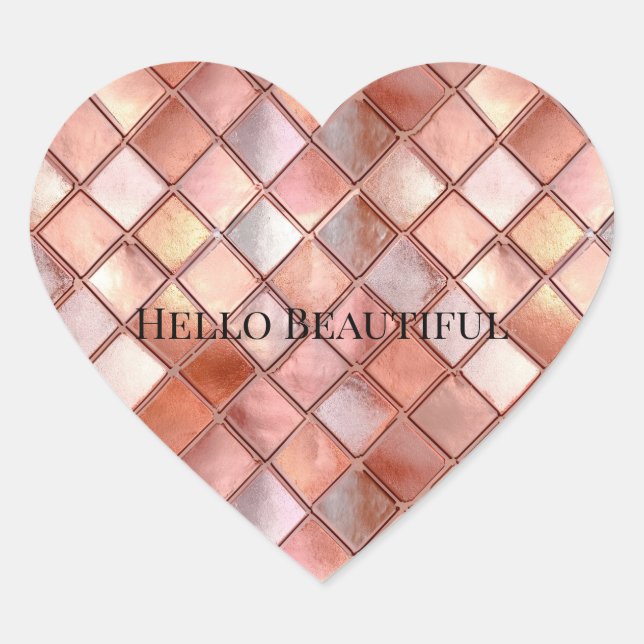 Chic Rose Gold Glam Tiles Herz-Aufkleber (Vorderseite)