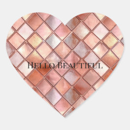 Chic Rose Gold Glam Tiles Herz-Aufkleber