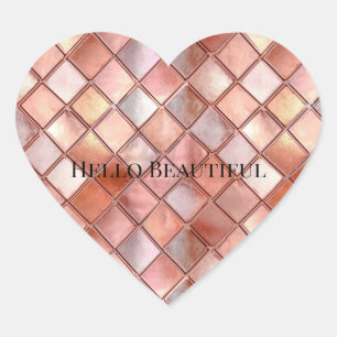 Chic Rose Gold Glam Tiles Herz-Aufkleber