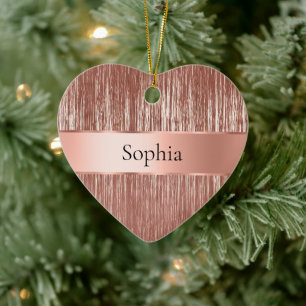 Chic Rose Gold Glam Tinsel Streifen Weihnachten Keramik Ornament
