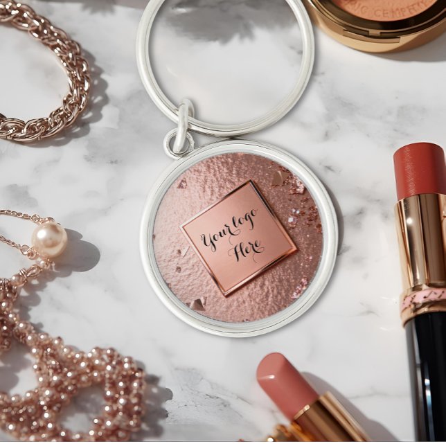 Chic Rose Gold Glitter Custom Logo  Schlüsselanhänger (Von Creator hochgeladen)