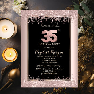 Chic Rosé Gold Glitter Funkeln 35. Geburtstag  Einladung