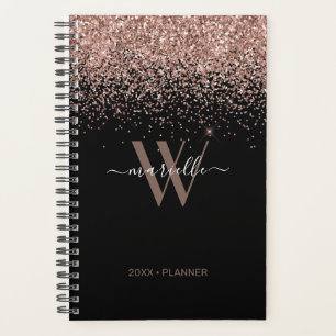 Chic Rose Gold Glitzer Black Monogram 2022 Planer