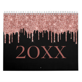 Chic Rose Gold Glitzer Blush Monogram Name Black Kalender