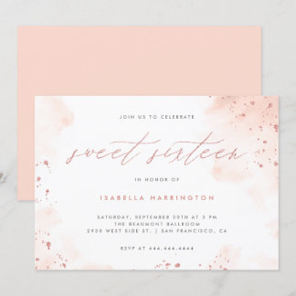 Chic Rose Gold Glitzer Blush Pink Ombre Sweet 16 Einladung