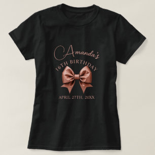 Chic Rose Gold Glitzer Bow Sweet 16 Geburtstag T-Shirt