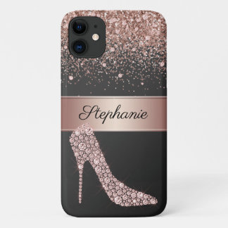 Chic Rose Gold Glitzer Diamond High Heel Shoe Name Case-Mate iPhone Hülle