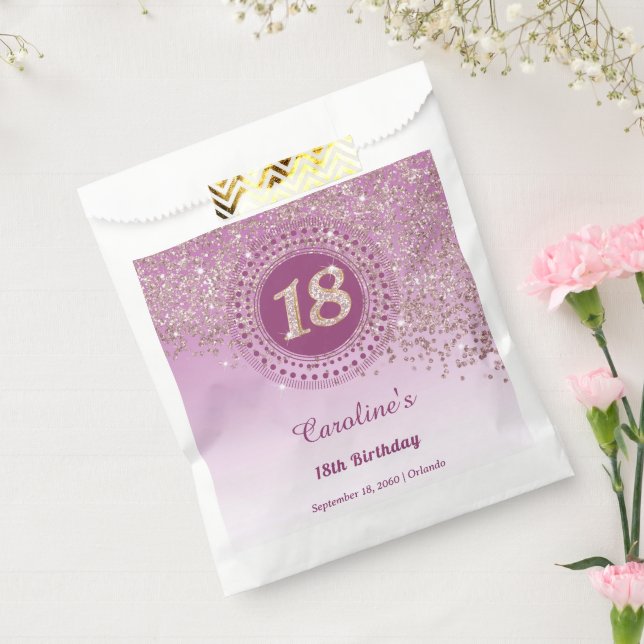 Chic Rose Gold Glitzer, Dotted Frame 18. Geburtsta Geschenktütchen (Versiegelt)
