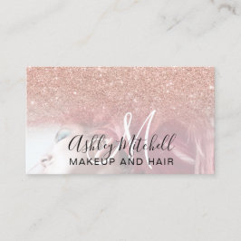 Chic Rose Gold Glitzer Foto Monogramm Makeup Haar Visitenkarte