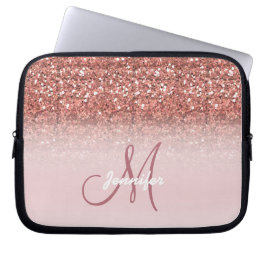 Chic Rose Gold Glitzer Glitzern Girly Monogram Laptopschutzhülle