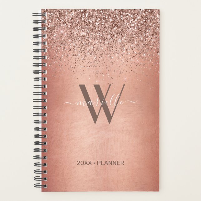 Chic Rose Gold Glitzer Glitzern Monogram Name 2022 Planer (Vorderseite)
