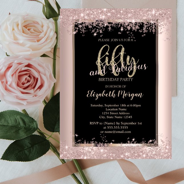 Chic Rose Gold Glitzer Glitzern zum 50. Geburtstag Einladung (Von Creator hochgeladen)