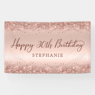 Chic Rose Gold Glitzer Happy 30. Geburtstagsschrif Banner