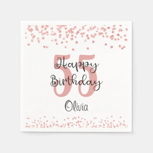 Chic Rose Gold Glitzer HAPPY 55. GEBURTSTAG Name Serviette