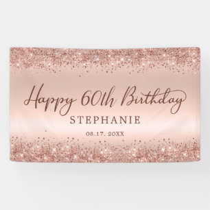 Chic Rose Gold Glitzer Happy 60. Geburtstagsskript Banner