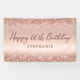Chic Rose Gold Glitzer Happy 60. Geburtstagsskript Banner