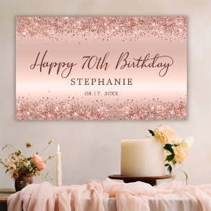 Chic Rose Gold Glitzer Happy 70th Birthday Script Banner