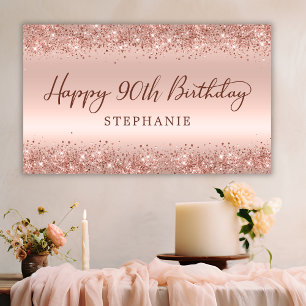 Chic Rose Gold Glitzer Happy 90. Geburtstagsskript Banner
