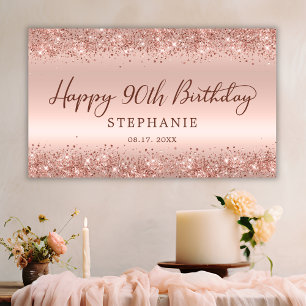 Chic Rose Gold Glitzer Happy 90. Geburtstagsskript Banner