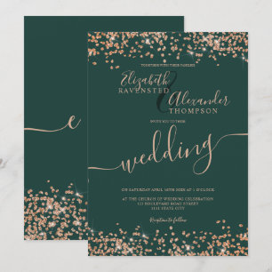 Chic Rose Gold Glitzer Konfetti Grüne Hochzeit Einladung