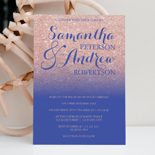 Chic Rose Gold Glitzer königlich blaue Hochzeit Einladung
