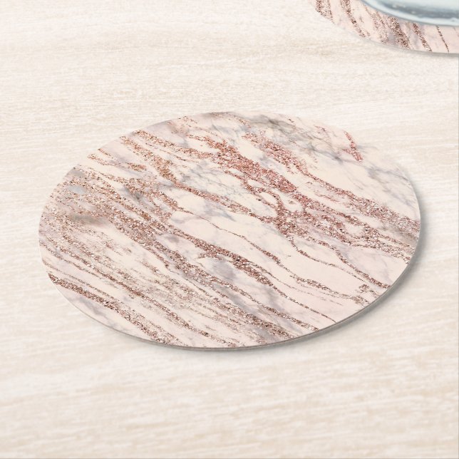 Chic Rose Gold Glitzer Marble Art Muster Runder Pappuntersetzer (Angewinkelt)