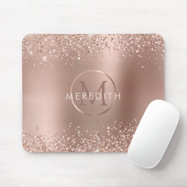 Chic Rose Gold Glitzer Metallic Monogram Mousepad (Mit Mouse)