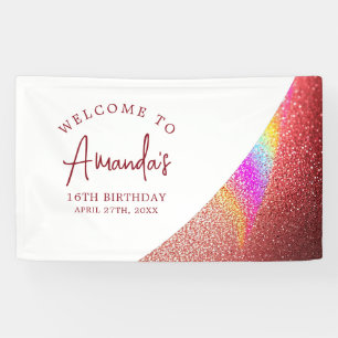 Chic Rose Gold Glitzer Regenbogen Sweet 16 Geburts Banner