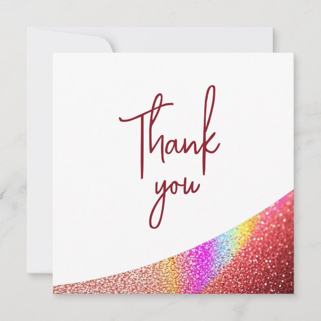 Chic Rose Gold Glitzer Regenbogen Sweet 16 Geburts Dankeskarte (Vorderseite)