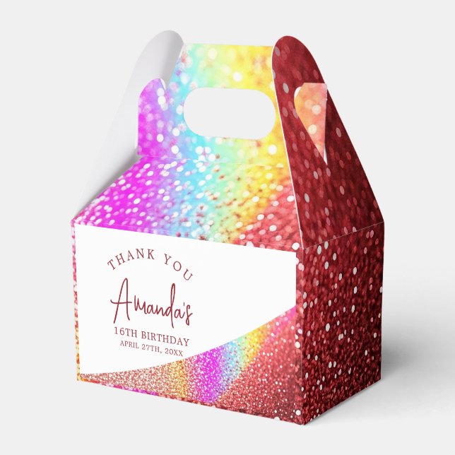 Chic Rose Gold Glitzer Regenbogen Sweet 16 Geburts Geschenkschachtel (Vorderseite)