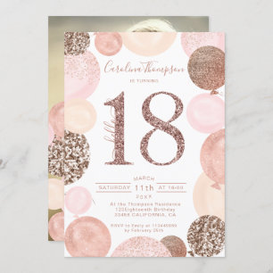 Chic Rose Gold Glitzer Rosa Ballon Foto 18. Einladung
