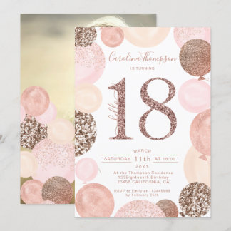Chic Rose Gold Glitzer Rosa Ballon Foto 18. Einladung