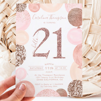 Chic Rose Gold Glitzer Rosa Ballon Foto 21. Einladung